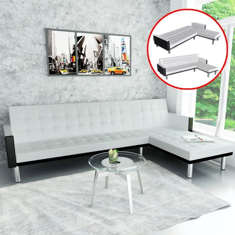 Sofa narożna vidaXL, biała, 218x155x69 cm
