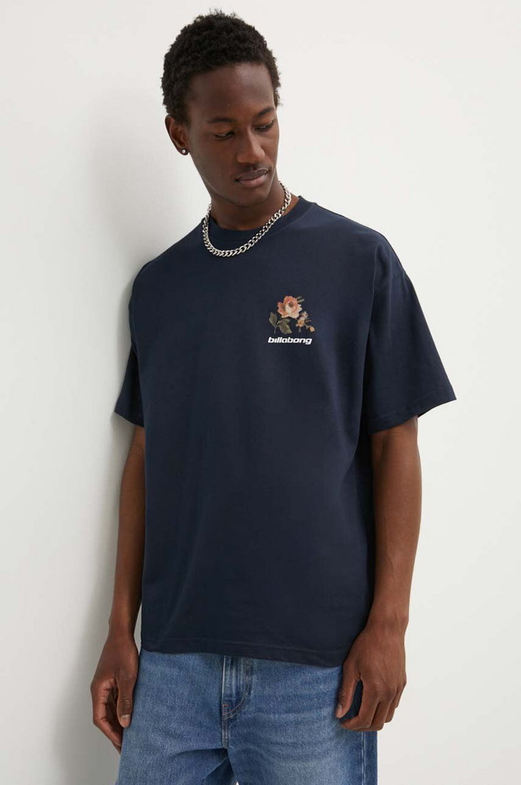 Billabong t-shirt bawełniany BOUQUET męski kolor granatowy z nadrukiem ABYZT02427