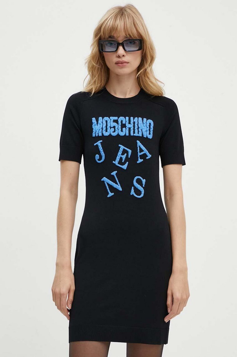 Moschino Jeans sukienka kolor czarny mini dopasowana 0491.8205