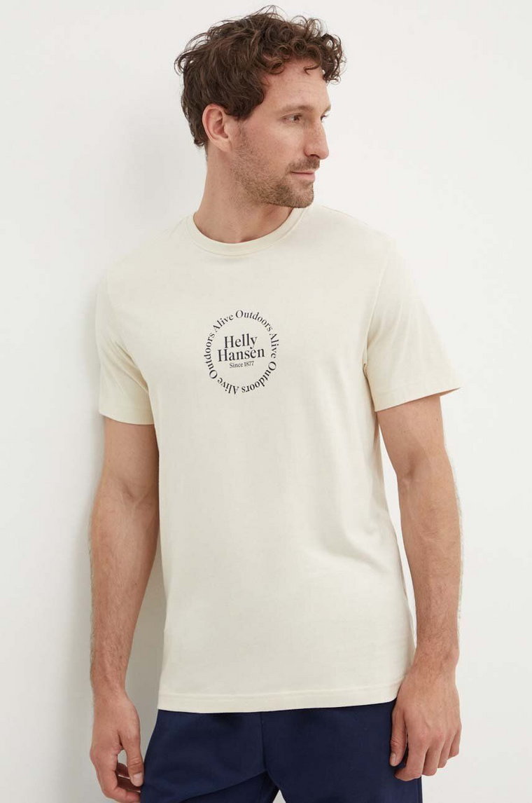 Helly Hansen t-shirt bawełniany kolor beżowy wzorzysty