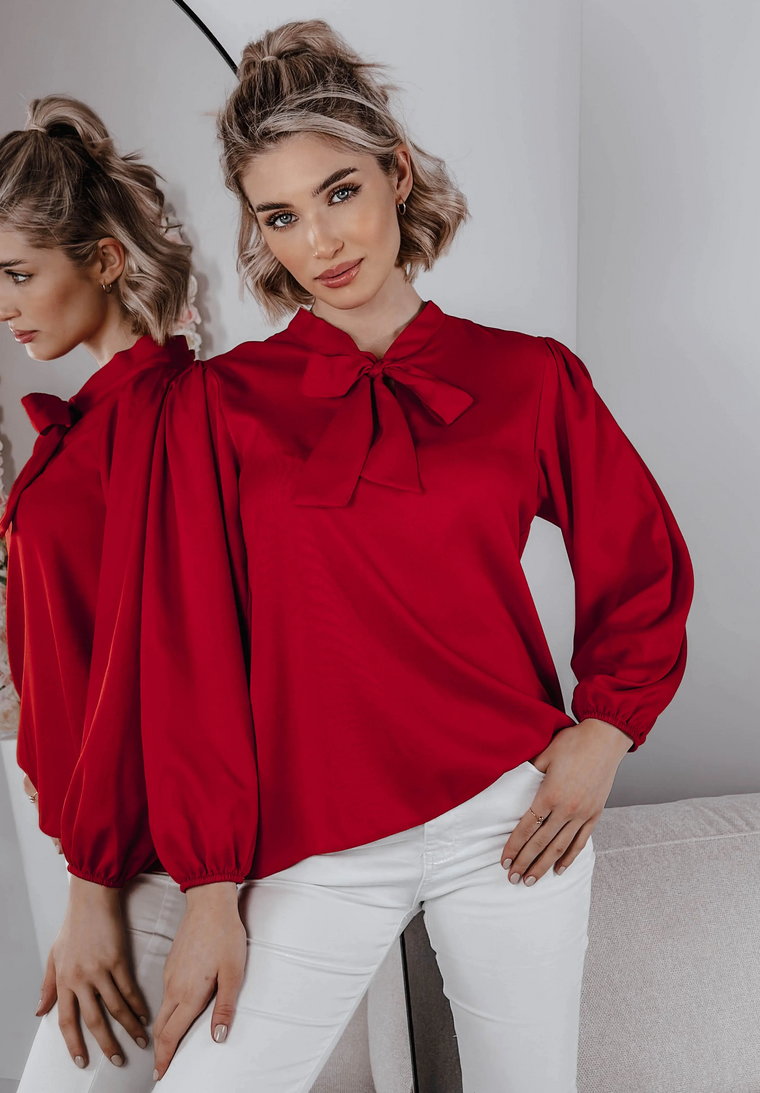 Elegancka bluzka z wiązaniem Elodie czerwona 36