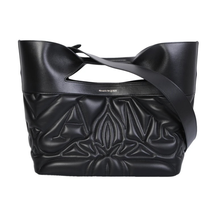 Kwiltowana czarna skórzana torba z haftowanym logo Alexander McQueen