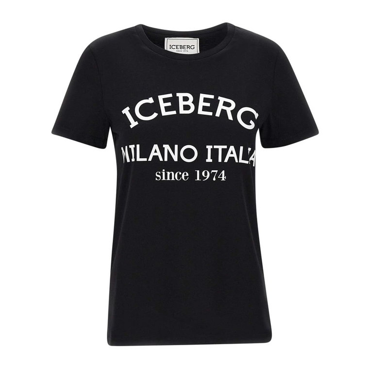 Czarna bawełniana koszulka z Maxi Logo Print dla kobiet Iceberg