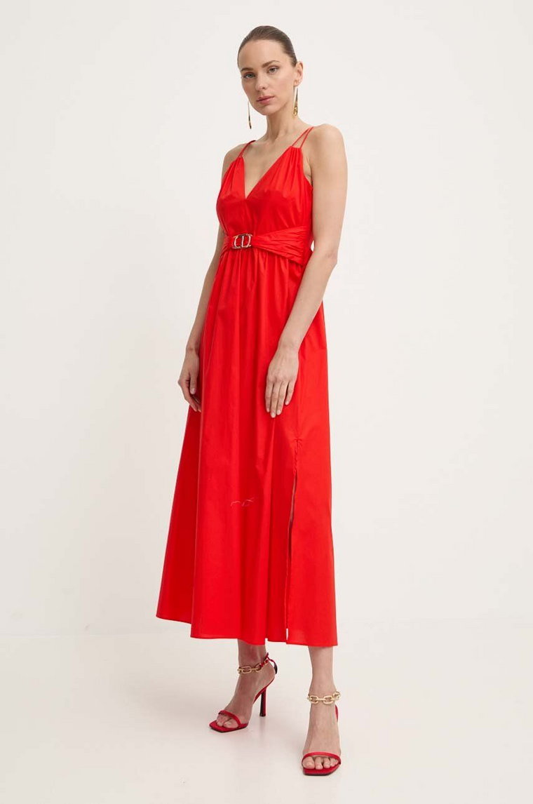 Twinset sukienka kolor czerwony maxi rozkloszowana