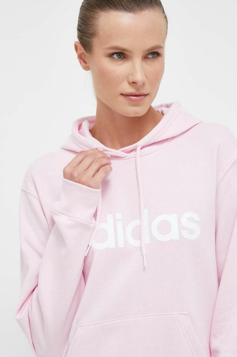 adidas bluza bawełniana damska kolor różowy z kapturem z nadrukiem IL3343