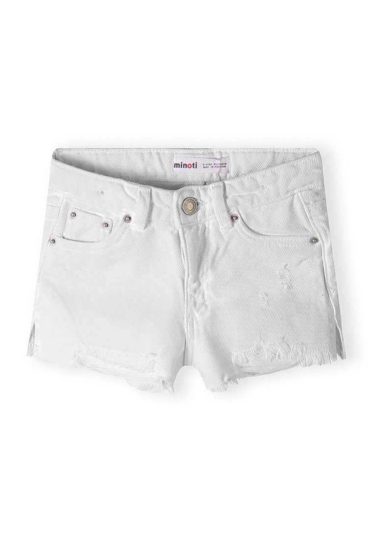 Białe krótkie spodenki jeansowe dla dziewczynki z przetarciami