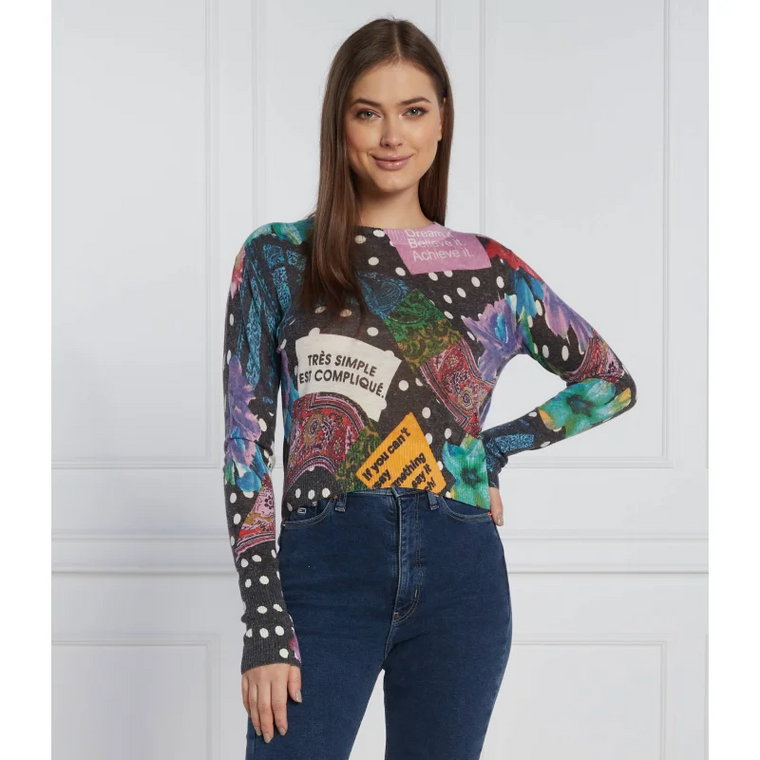 Desigual Bluzka | Cropped Fit | z dodatkiem lnu