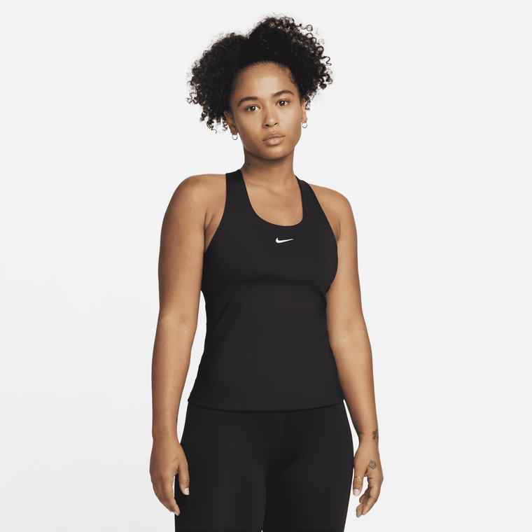 Damska koszulka bez rękawów lub stanik sportowy z wkładkami i średnim wsparciem Nike Swoosh - Biel
