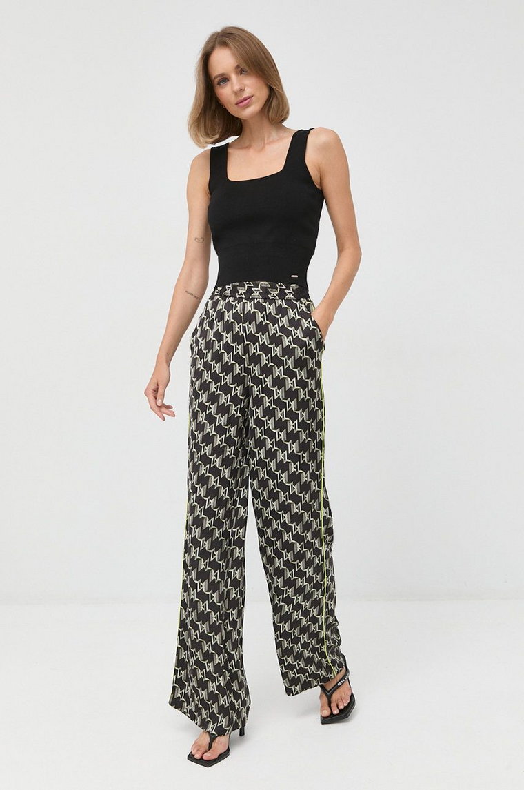 Karl Lagerfeld spodnie damskie kolor czarny szerokie high waist