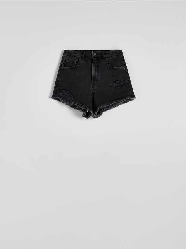 Reserved - Jeansowe szorty z przetarciami - czarny