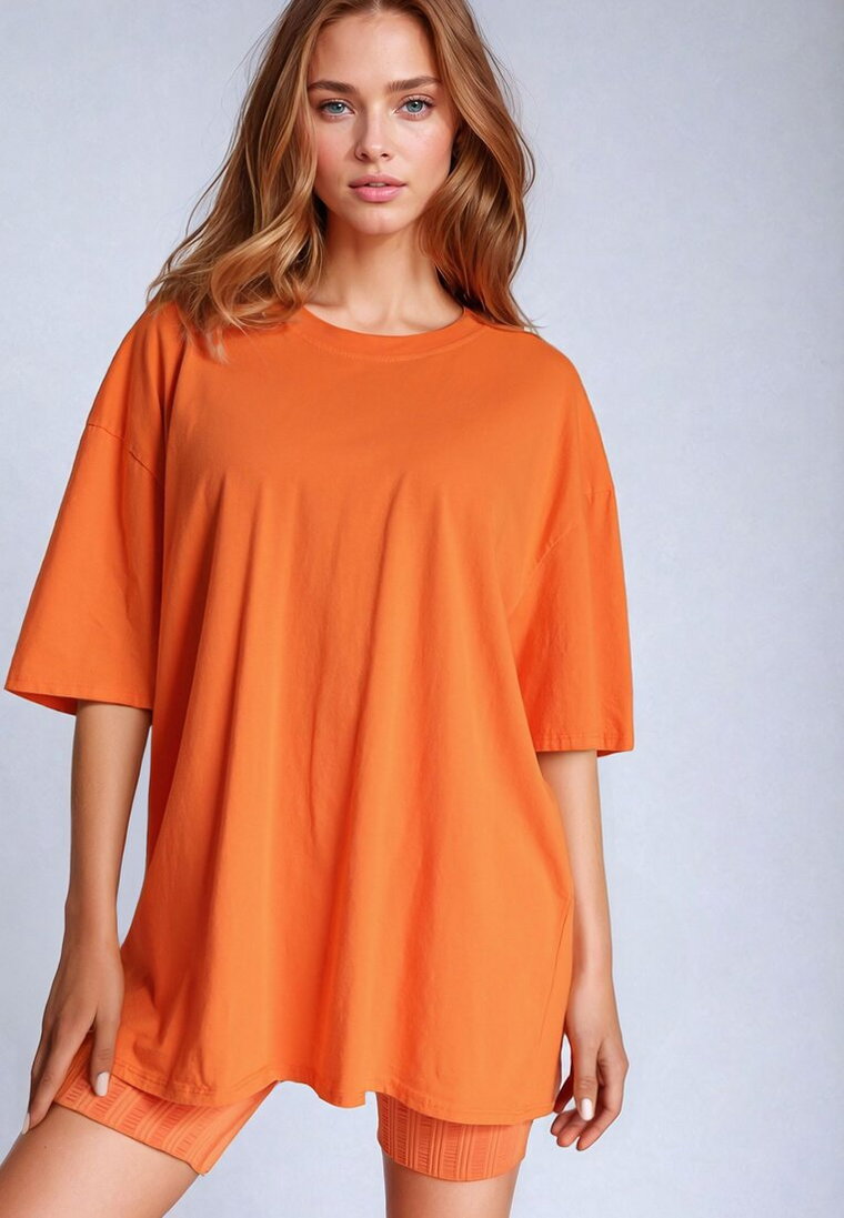 Pomarańczowy Bawełniany T-shirt Koszulka z Krótkim Rękawem Bevima
