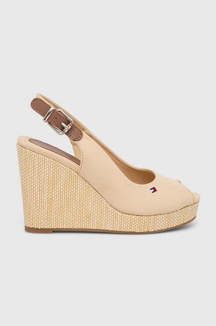 Tommy Hilfiger sandały ICONIC ELENA SLING BACK WEDGE damskie kolor beżowy na koturnie FW0FW04789