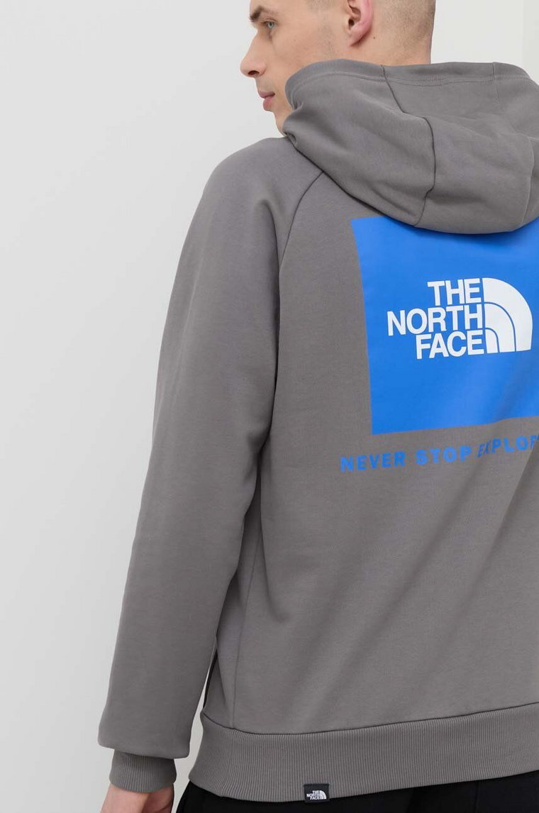 The North Face bluza bawełniana męska kolor szary z kapturem z nadrukiem NF0A2ZWU0UZ1