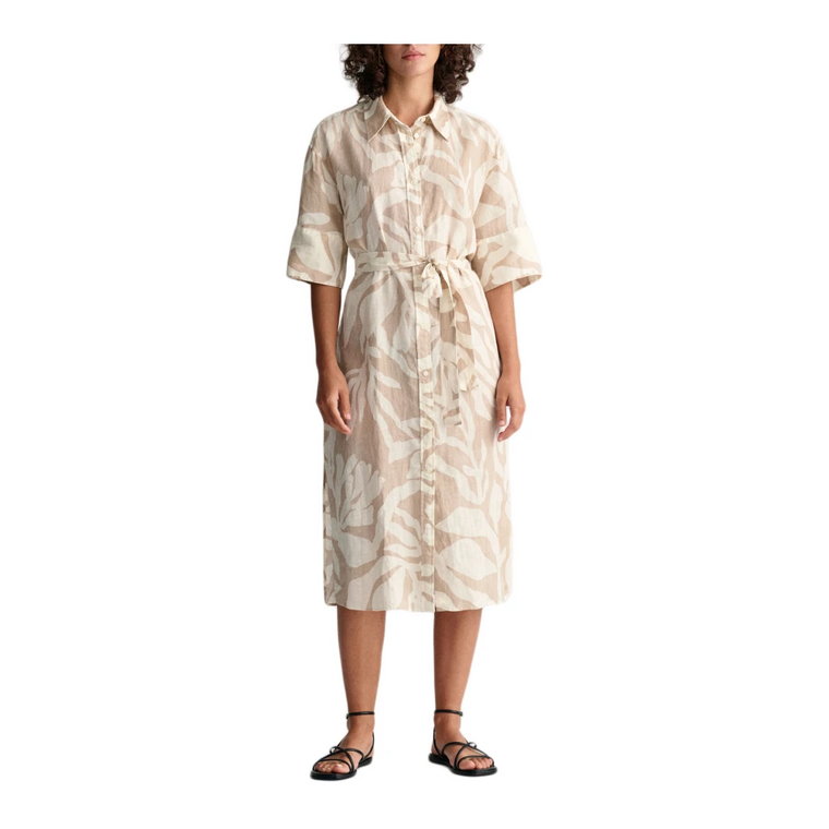 Sukienka z lnianym nadrukiem palmowym Gant