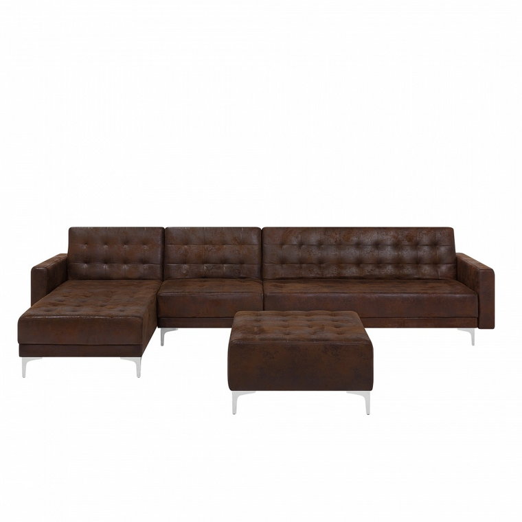Sofa modułowa imitacja skóry Old Style brąz prawostronna otomana ABERDEEN kod: 4260624115900