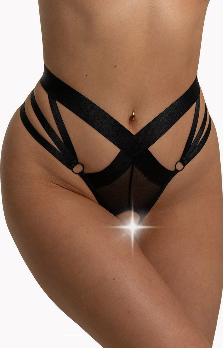 Stringi z otwartym krokiem Meredith thong, Kolor czarny, Rozmiar XXL/XXXL, Anais