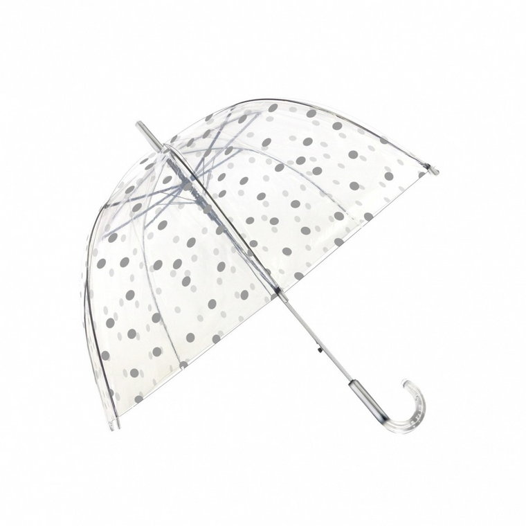 Długi parasol przezroczysty kopuła, serbrne grochy kod: UBUL5050