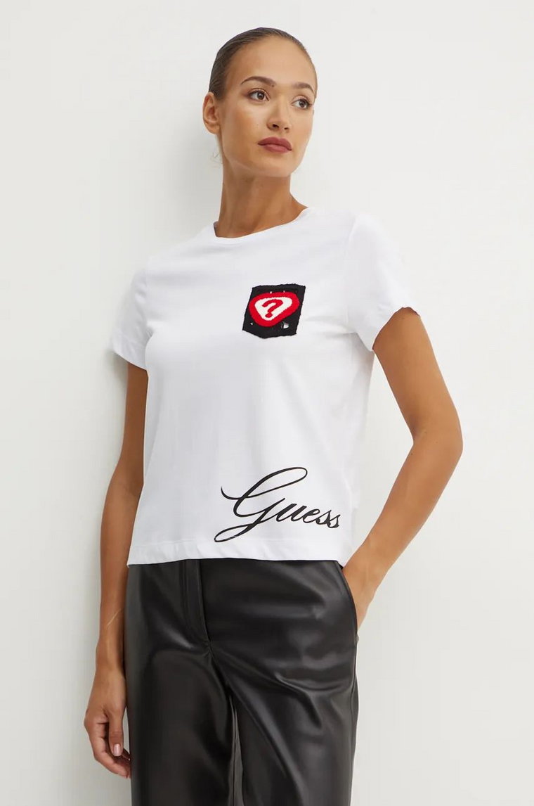 Guess t-shirt bawełniany damski kolor biały W4PI66 K7DN0