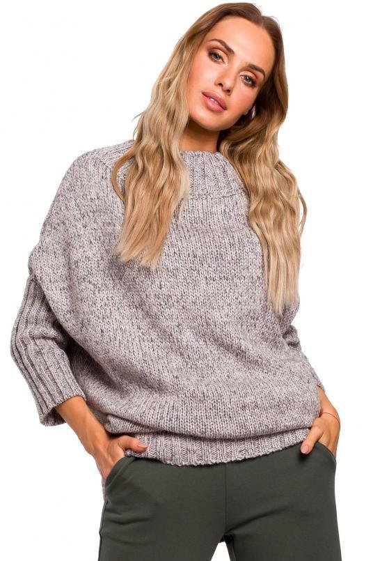 Sweter damski oversize z wełną melanżowy szary