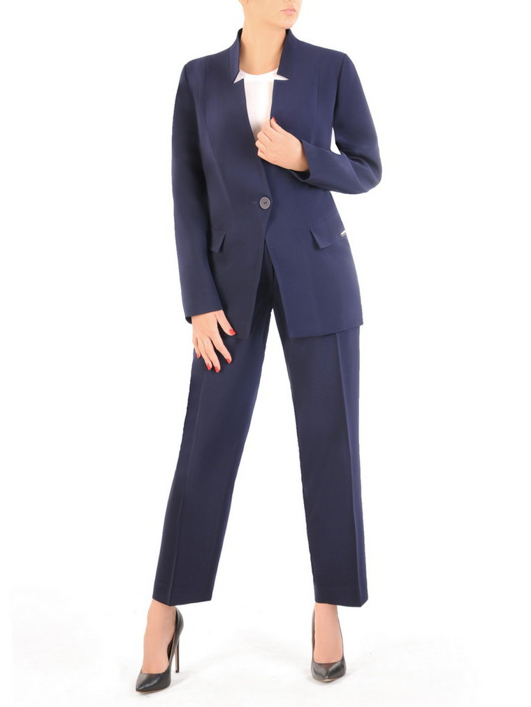 Elegancki garnitur damski, granatowy żakiet ze spodniami 34095