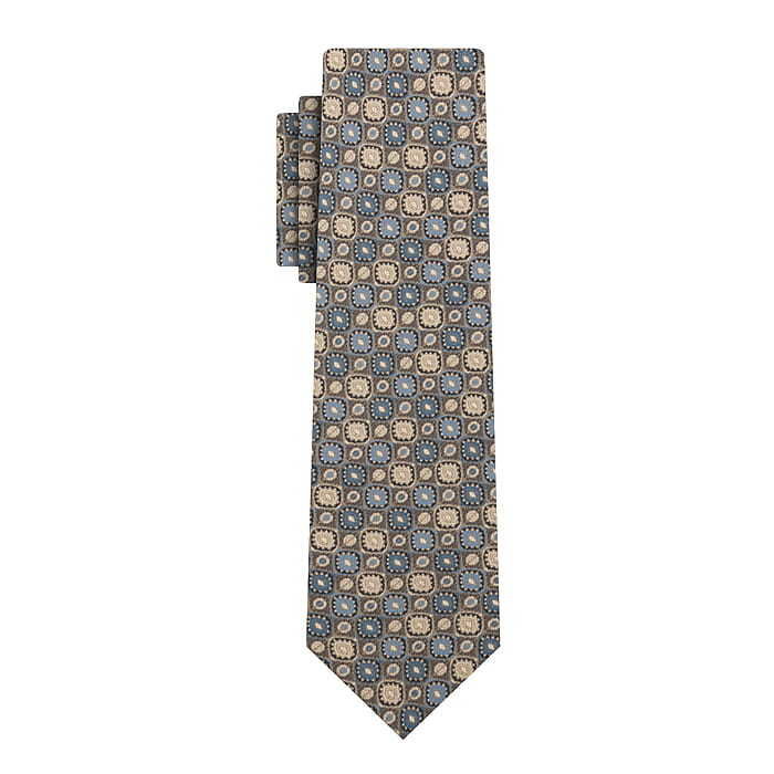 Krawat bawełniany brązowo-niebieski we wzory EM 13