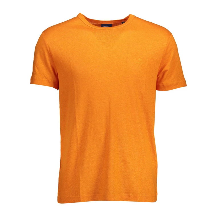 Pomarańczowy lniany t-shirt z haftem Gant
