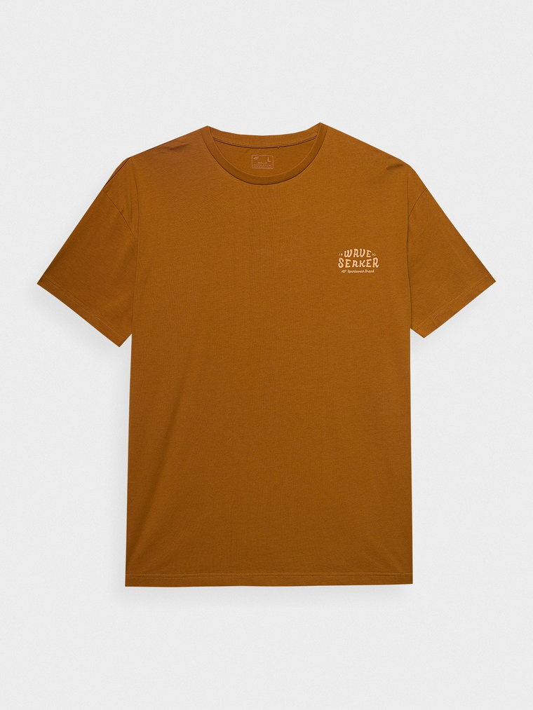 T-shirt oversize z nadrukiem męski - brązowy