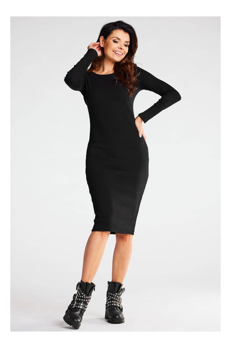 Dopasowana sukienka ołówkowa z długim rękawem - czarna Rozmiar: S
