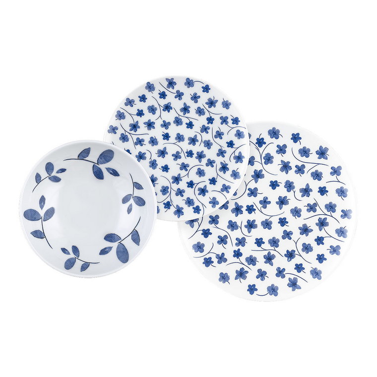 Zestaw obiadowy z porcelany na 6 osób Lubiana Boss, 18 elementów, z niebieskim wzorem