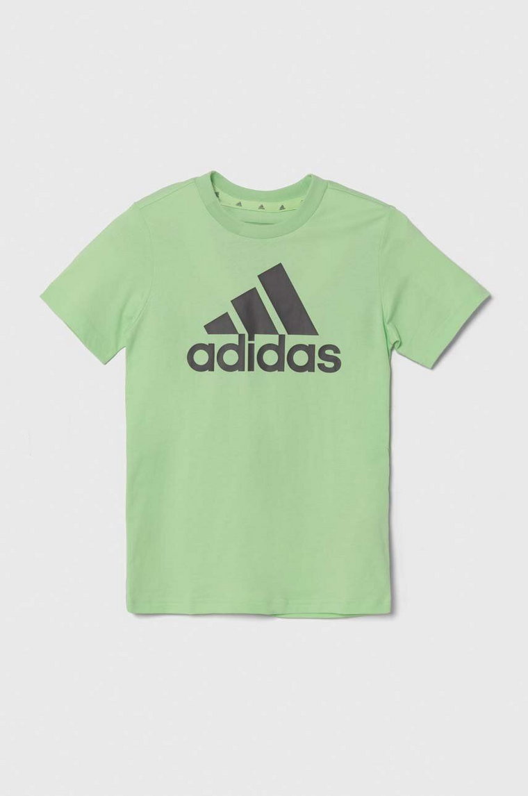 adidas t-shirt bawełniany dziecięcy kolor zielony z nadrukiem