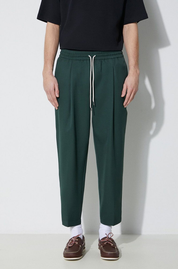 Drôle de Monsieur spodnie z domieszką wełny Le Pantalon Cropped kolor zielony proste D-BP154-PL127-FGN