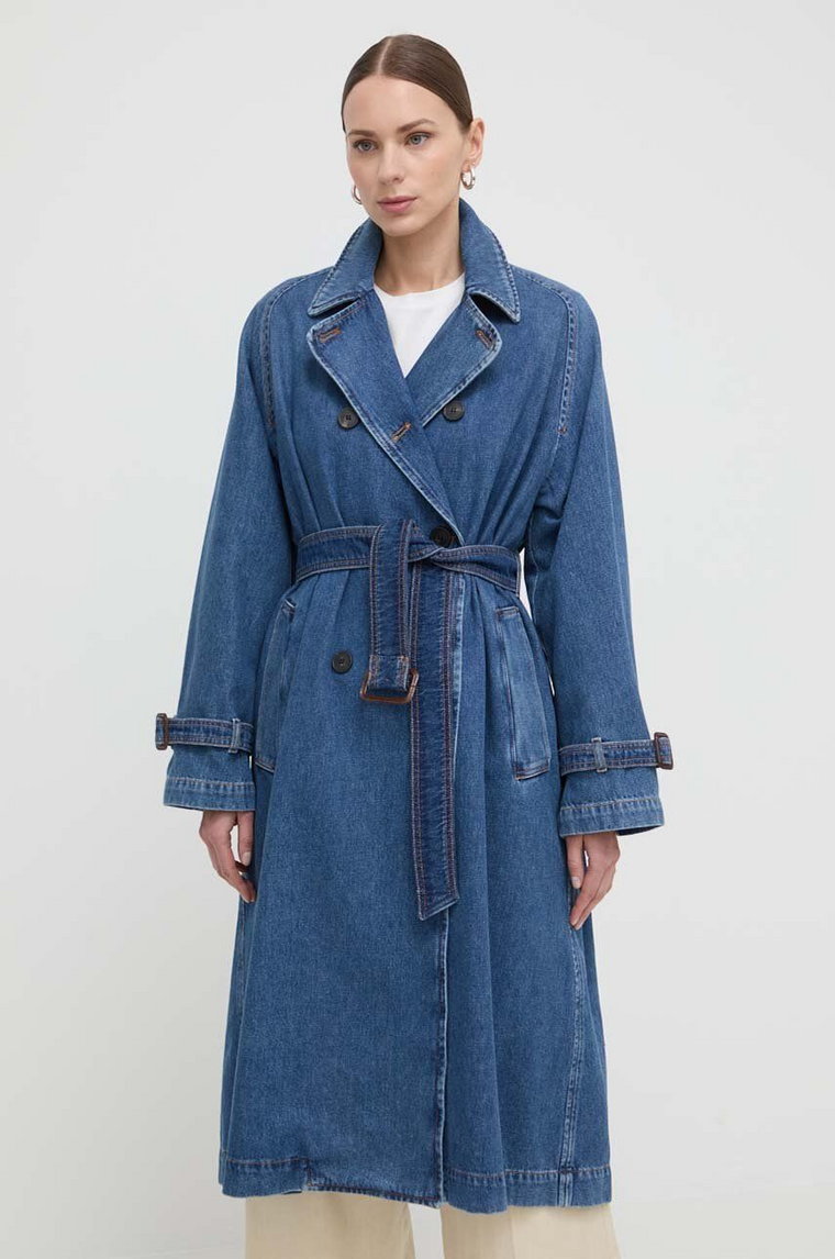 Weekend Max Mara trencz jeansowy kolor granatowy przejściowy oversize