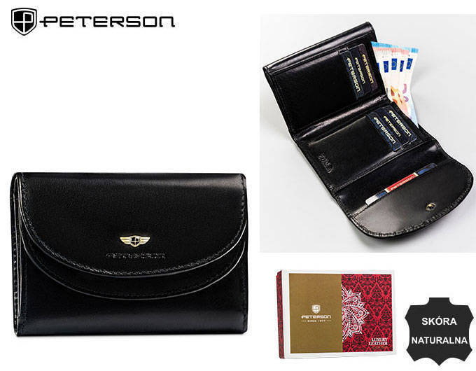 Klasyczny, skórzany portfel damski na zatrzask  Peterson