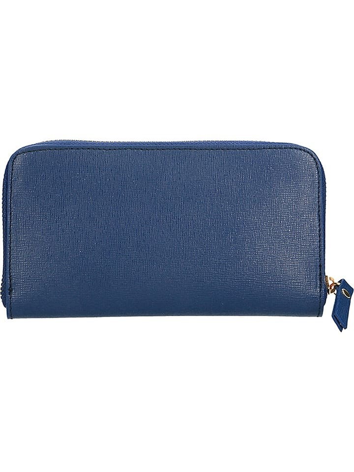 ORE10 Skórzany portfel w kolorze niebieskim - 20 x 11 x 3 cm