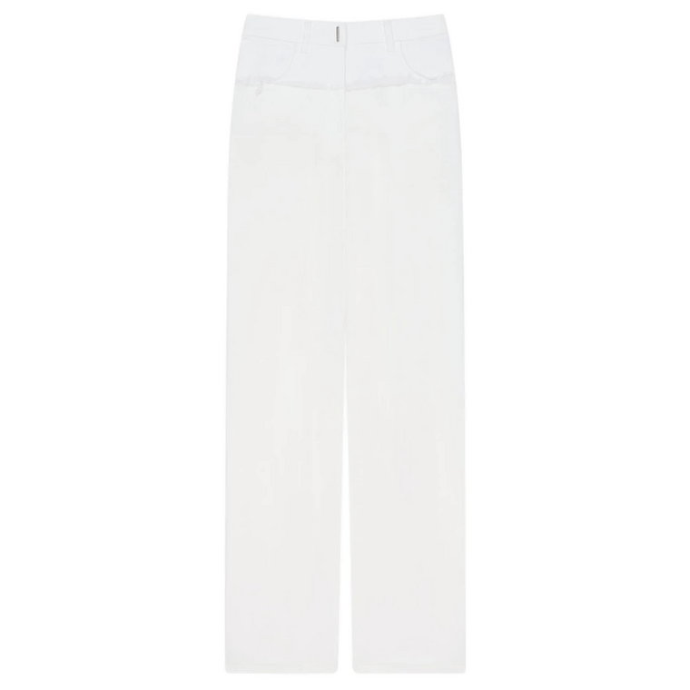 Białe Proste Spodnie z Dżinsowym Pasem i Satynowym Efektem Wiskozy Givenchy