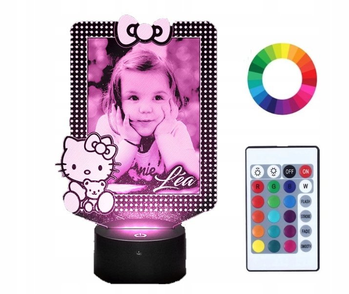 Lampka Nocna Led 3D Hello Kitty Twoje Zdjęcie Spersonizowana