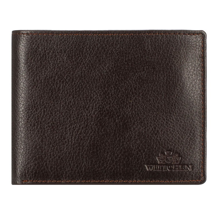 Skórzany portfel męski mieszczący dowód rejestracyjny brązowy
