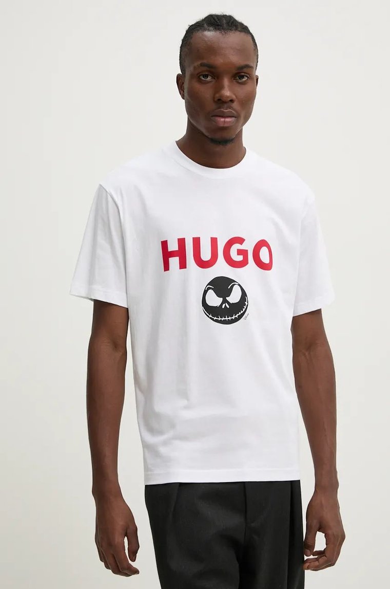 HUGO t-shirt bawełniany męski kolor biały z nadrukiem 50537986