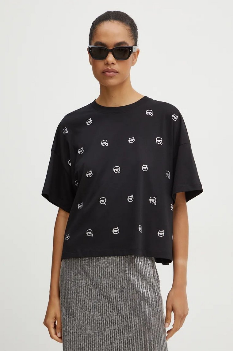 Karl Lagerfeld t-shirt bawełniany damski kolor czarny 246W1701