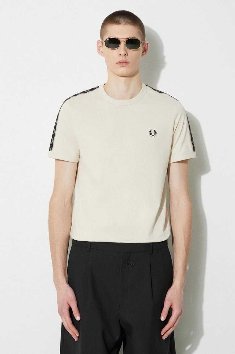 Fred Perry t-shirt bawełniany Contrast Tape Ringer T-Shirt męski kolor beżowy z aplikacją M4613.V57