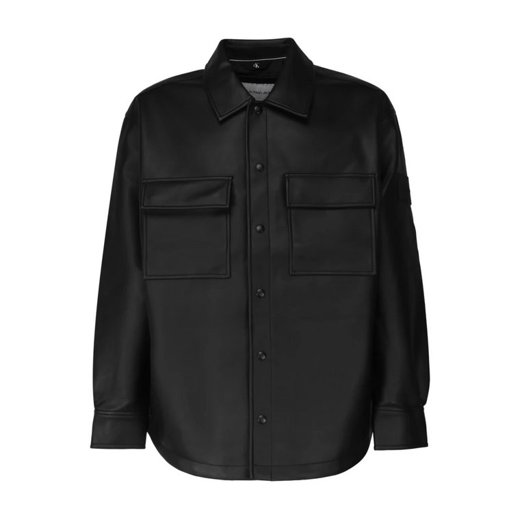 Czarne Płaszcze z Zapięciem na Guziki Calvin Klein