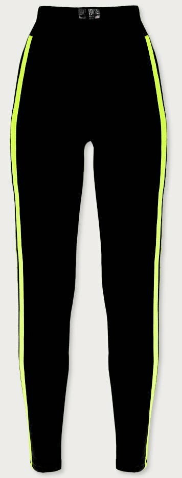 Bawełniane legginsy damskie z lampasami czarno-zielone (yw06040-1-52)