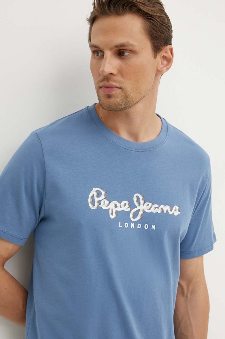 Pepe Jeans t-shirt bawełniany ABEL męski kolor niebieski z nadrukiem PM509428