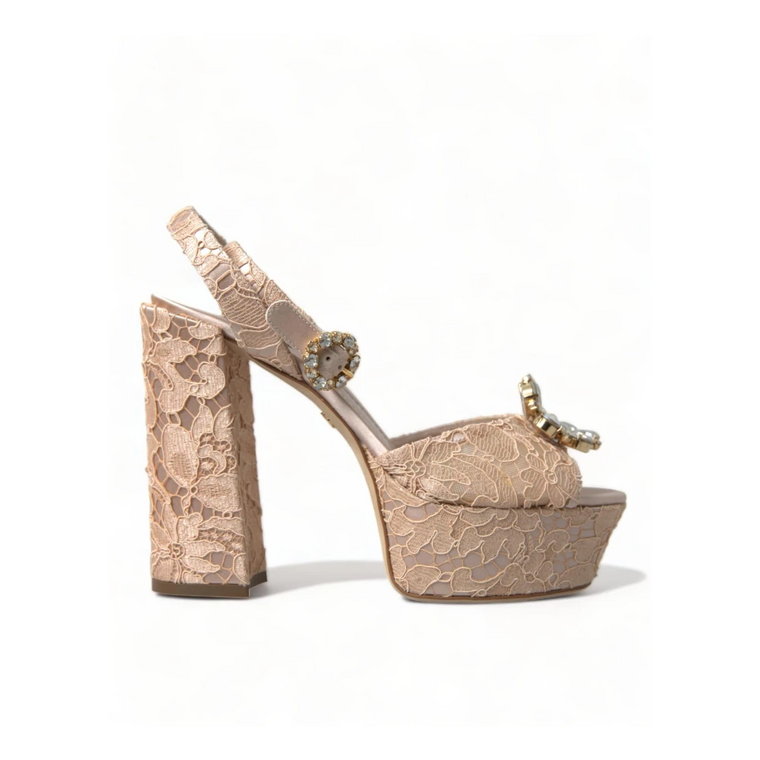 Koronkowe Sandały na Blokowym Obcasie Dolce & Gabbana