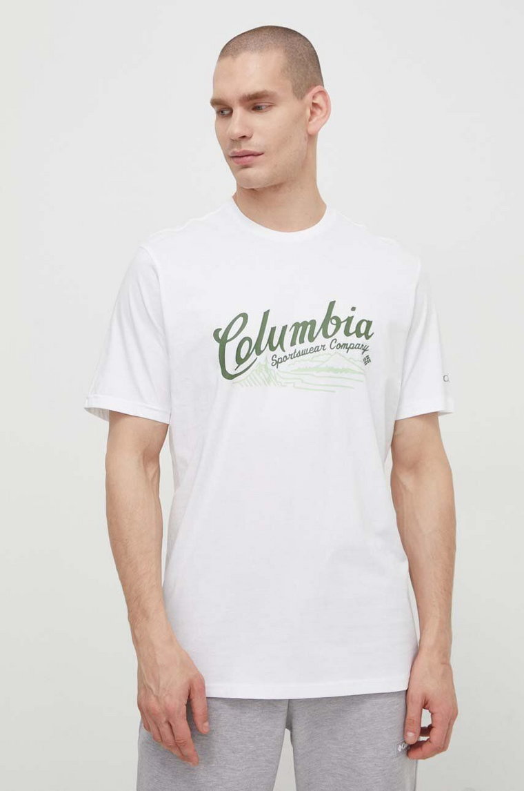 Columbia t-shirt bawełniany Rockaway River kolor biały wzorzysty 2022181