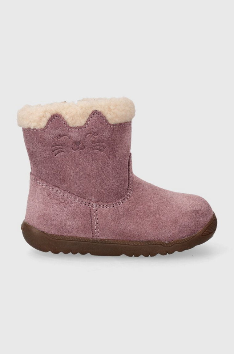Geox buty zimowe zamszowe dziecięce kolor fioletowy