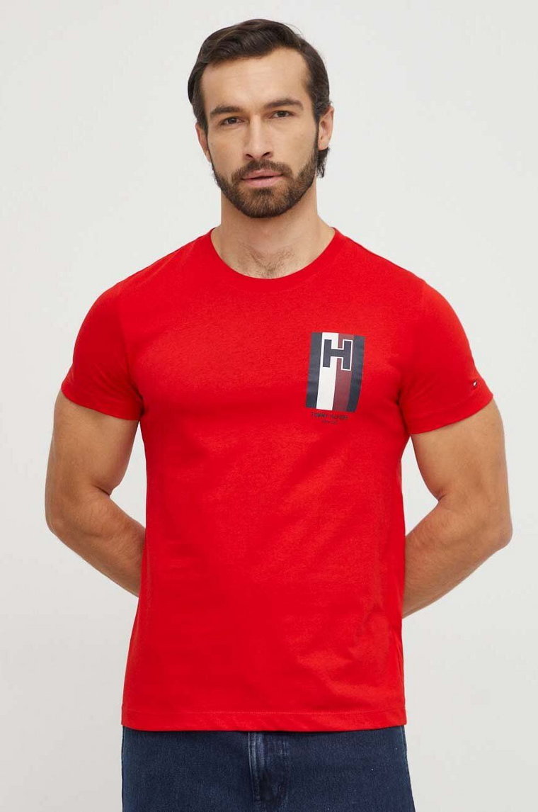 Tommy Hilfiger t-shirt bawełniany męski kolor czerwony z nadrukiem MW0MW33687
