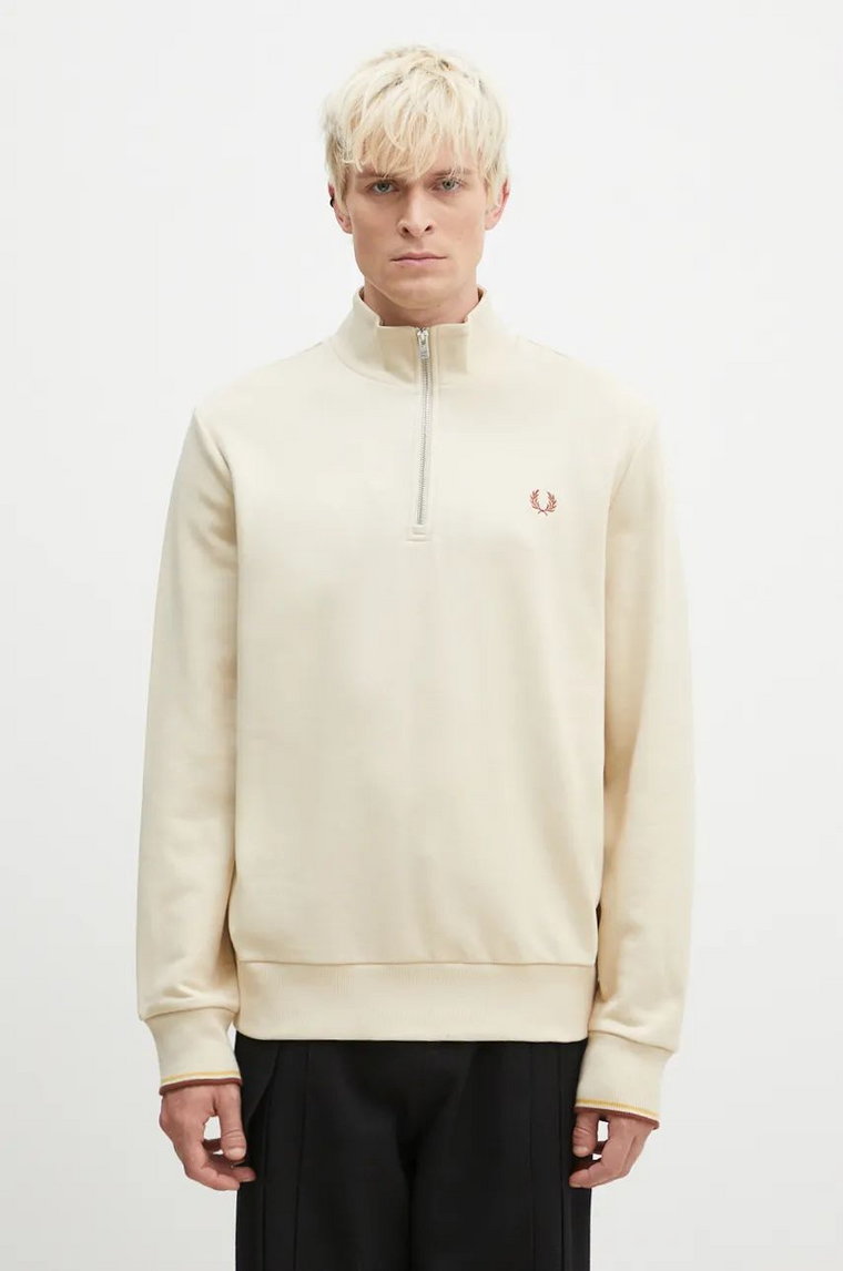 Fred Perry bluza bawełniana Half Zip Sweatshirt męska kolor beżowy gładka M3574.W69