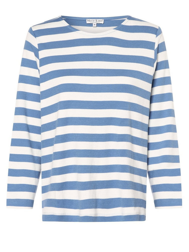 Marie Lund - Damska koszulka z długim rękawem, niebieski|biały