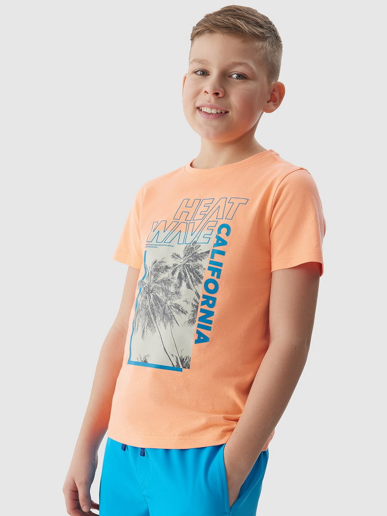 T-shirt z nadrukiem chłopięcy - pomarańczowy